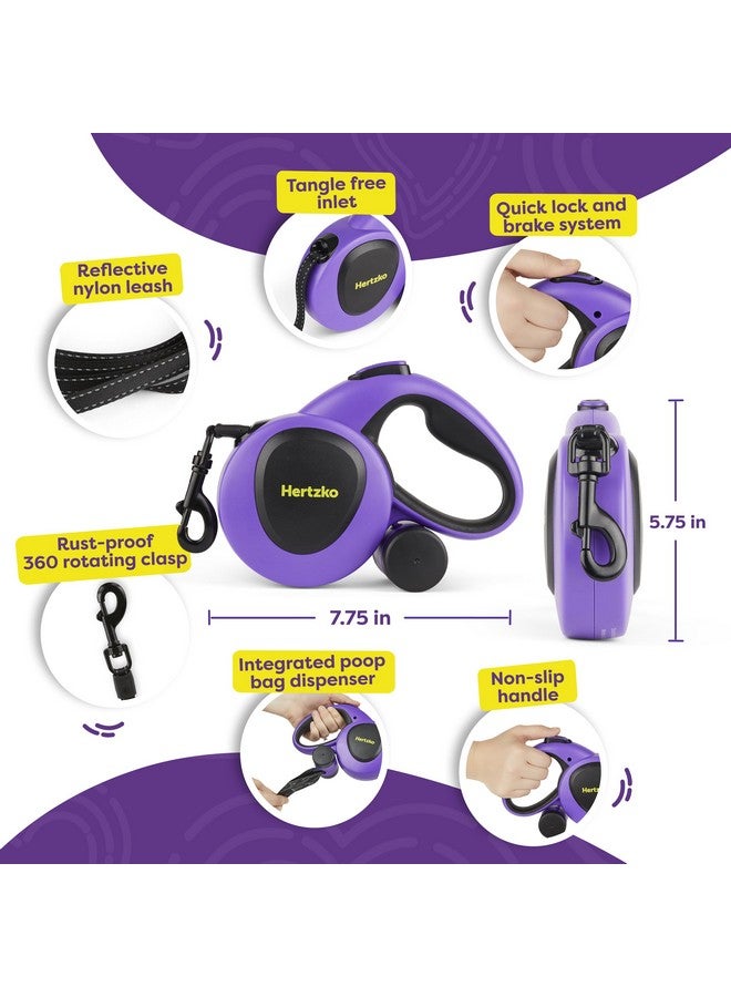 Hertzko Heavy Duty Retractable Dog Leash with Built-in Poop Bag Holder + Water Dispenser/Bottle - Purple & Black, 16 Ft, Small, Medium & Large Dogs Up to 110lbs, Heavy Duty Purple Leash w/Thick Rope - Image 3