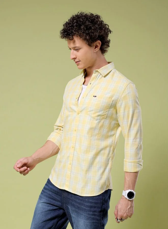 ذا انديان كراج كو Men Slim Fit Checkered Full Sleeves Cutaway Collar Casual Shirt