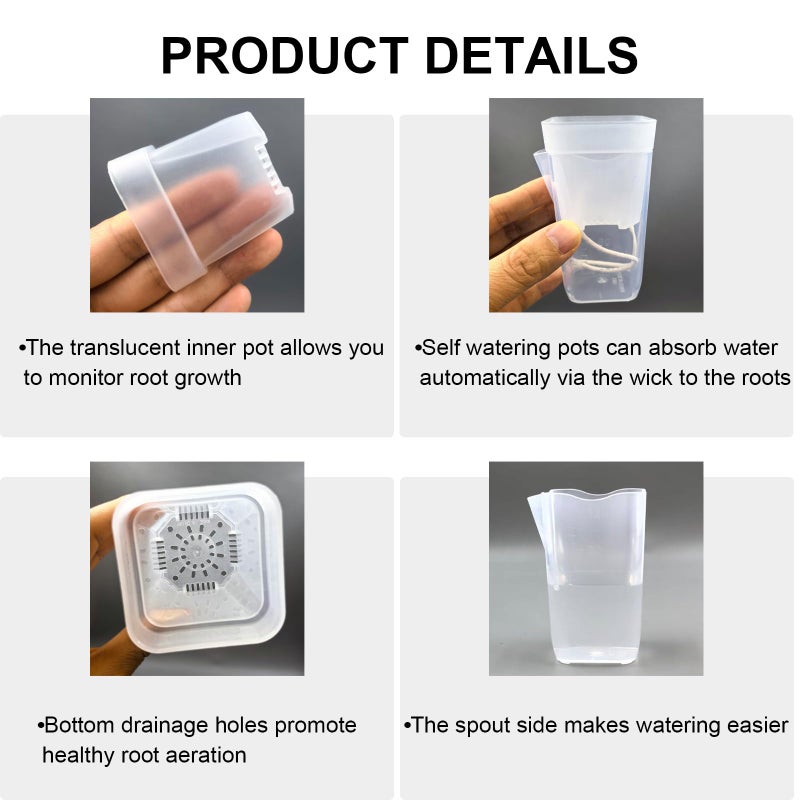 TineDew 15 Pack 2 inch small self watering pots for indoor plants,semi hydroponic pots for leca and pon,clear plastic plant pot for propagation,seedling,cutting and African violet (muti-color, 2 inch) - Image 3