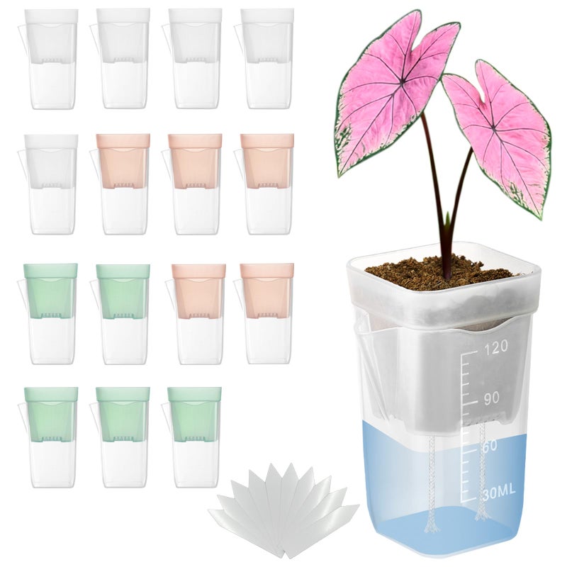 TineDew 15 Pack 2 inch small self watering pots for indoor plants,semi hydroponic pots for leca and pon,clear plastic plant pot for propagation,seedling,cutting and African violet (muti-color, 2 inch) - Image 1