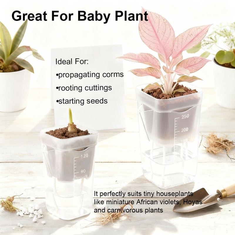 TineDew 15 Pack 2 inch small self watering pots for indoor plants,semi hydroponic pots for leca and pon,clear plastic plant pot for propagation,seedling,cutting and African violet (muti-color, 2 inch) - Image 5