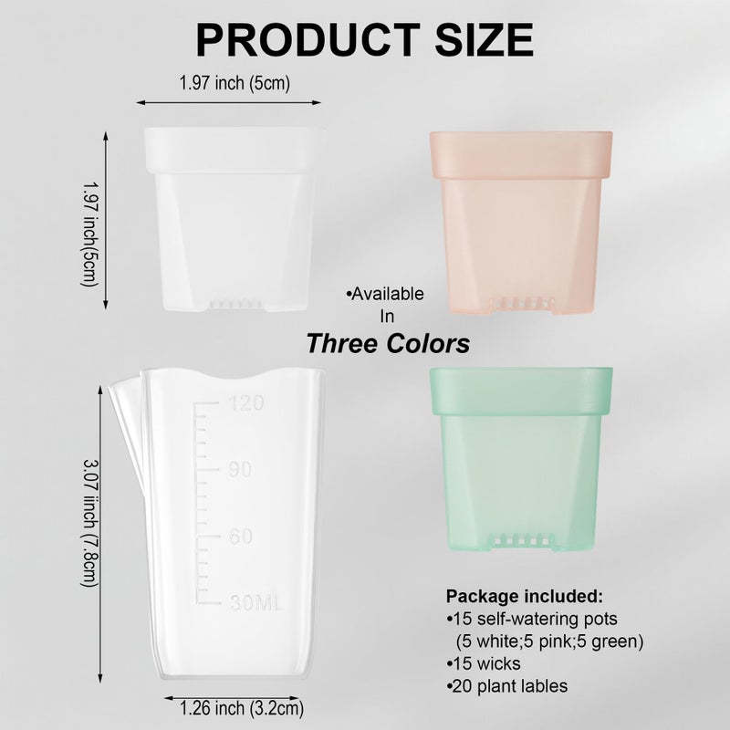 TineDew 15 Pack 2 inch small self watering pots for indoor plants,semi hydroponic pots for leca and pon,clear plastic plant pot for propagation,seedling,cutting and African violet (muti-color, 2 inch) - Image 2