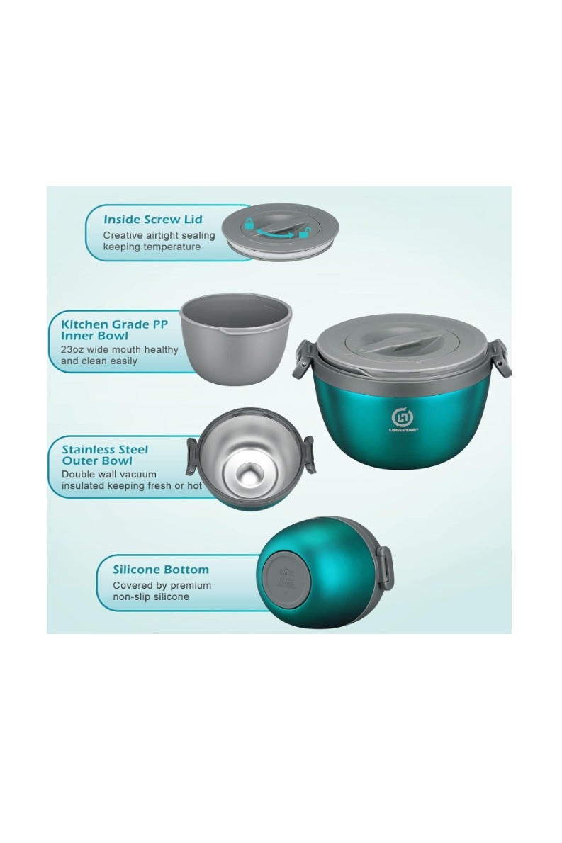 حافظة طعام حرارية من LOGEEYAR بسعة 680 مل – وعاء معزول حرارياً مع وعاء داخلي قابل للإزالة – يحافظ على حرارة أو برودة الطعام – مثالي للغداء والعطلات والحفلات – أخضر - Image 3