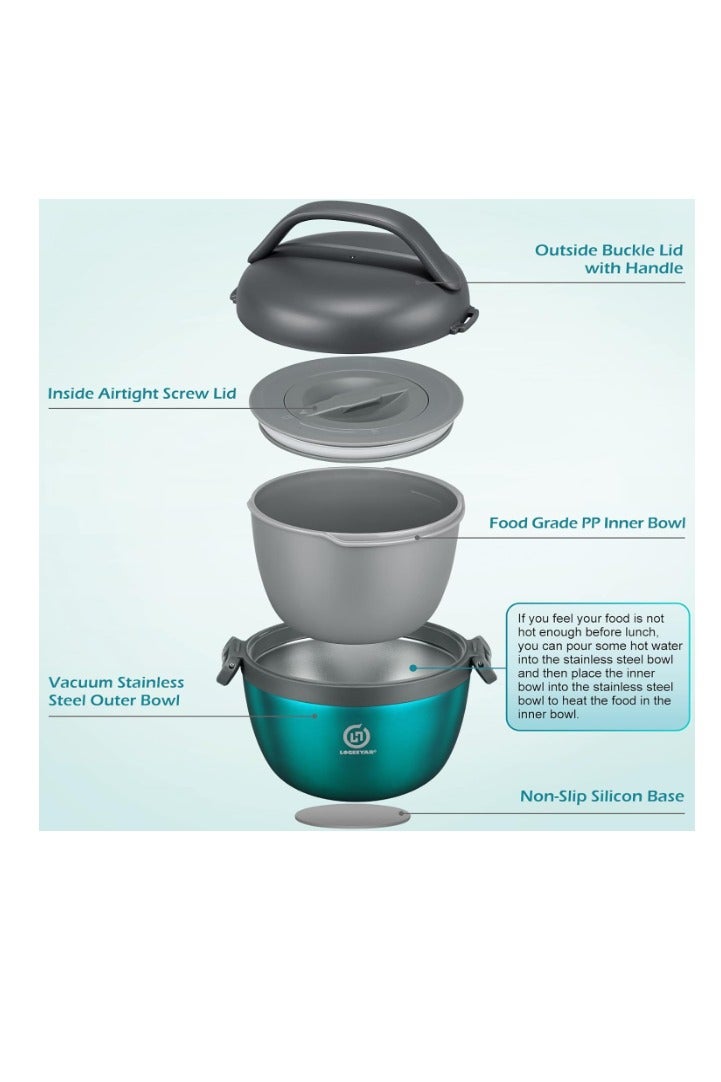 حافظة طعام حرارية من LOGEEYAR بسعة 680 مل – وعاء معزول حرارياً مع وعاء داخلي قابل للإزالة – يحافظ على حرارة أو برودة الطعام – مثالي للغداء والعطلات والحفلات – أخضر - Image 2