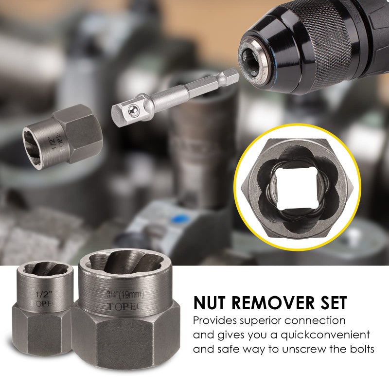 Topec Bolt Extractor Kit, 29 Piece Screw Extractor and Left Hand Drill Bit Set, Easy Out Stripped Lug Nut Remover Socket for Stripped, Damaged, Rounded-Off, Rusted Bolts, Nuts & Screws - Image 4