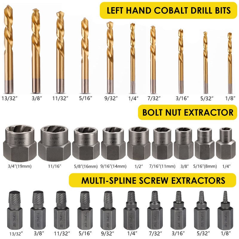 Topec Bolt Extractor Kit, 29 Piece Screw Extractor and Left Hand Drill Bit Set, Easy Out Stripped Lug Nut Remover Socket for Stripped, Damaged, Rounded-Off, Rusted Bolts, Nuts & Screws - Image 3