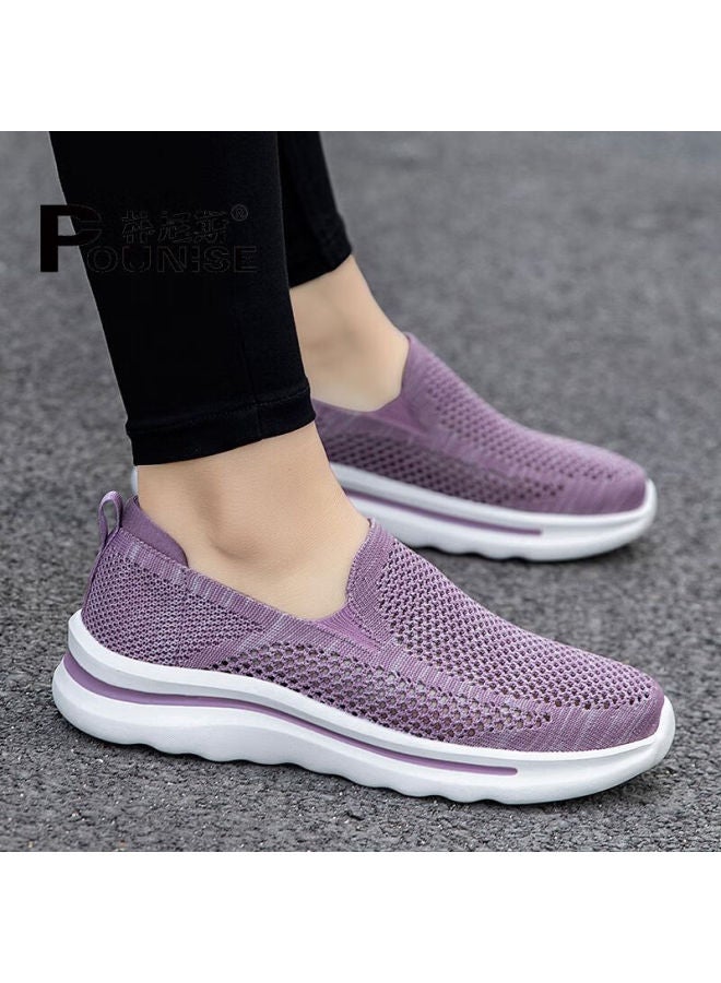 Pounise Lightweight Breathable Walking Shoes For Middle-aged And Elderly Women, Autumn Mesh Shoes Poxe-2230 Lotus Purple Size 36 - Image 1