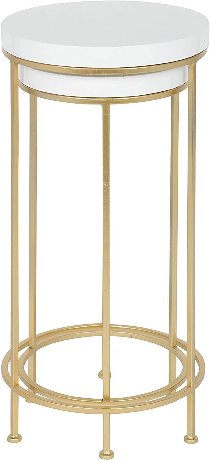 INDIAN DECOR INDIAN DECOR 55884 Metal and Wood Nesting Tables Set White Top with Gold Base 2 Piece  - Image 3