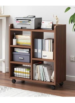 4 Tier 5 Cube Moveable High-Capacity Free-Standing Wood Bookcase Racks, Floor-to-Ceiling Home Storage Cabinets, Multi-Layer Low Lattice Cabinets, Multipurpose Display Organizer Shelf with 360° Wheel