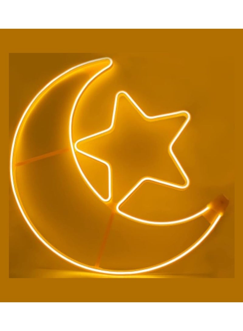 Ramadan LED String Light Yellow Moon And Star For Indoors Home Decor Outdoors Decorations Ramadan Celebration Light 45CM With UK Plug 3-Pin Plug