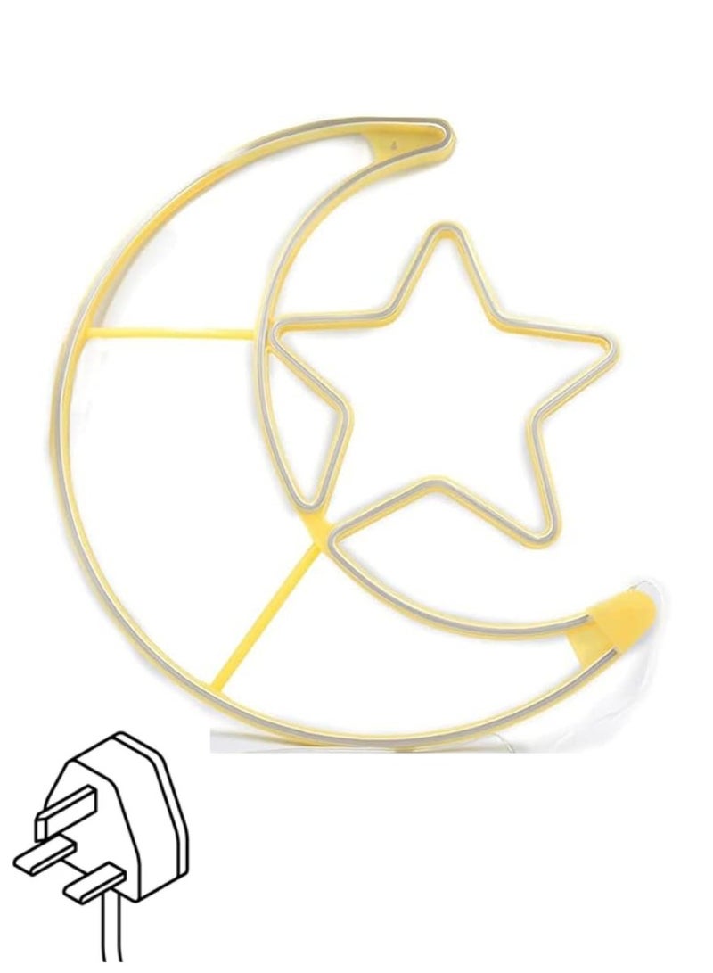Ramadan LED String Light Yellow Moon And Star For Indoors Home Decor Outdoors Decorations Ramadan Celebration Light 45CM With UK Plug 3-Pin Plug