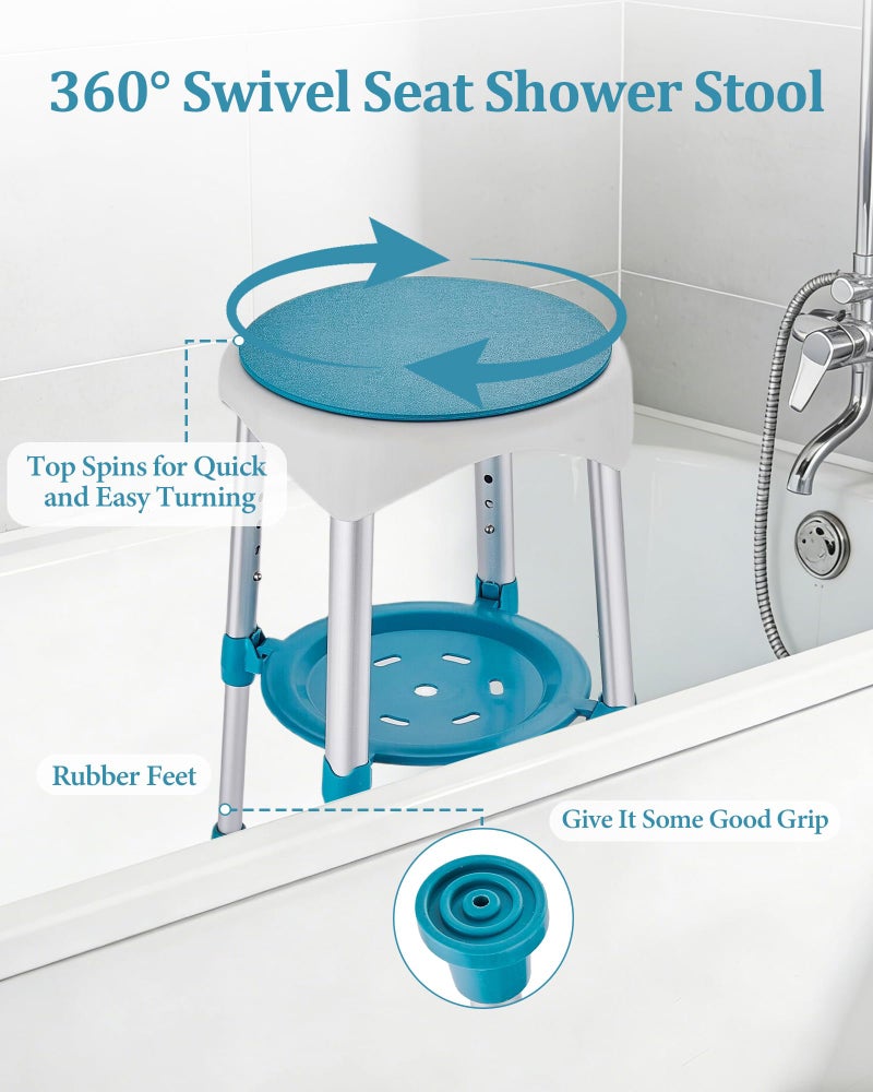 DUTYWORKS Shower Chair with Storage Tray, Height Adjustable Swivel Shower Stool for Seniors and Adults, 360° Swivel Shower Chair for Bathroom and Inside Shower (Green) - Image 2