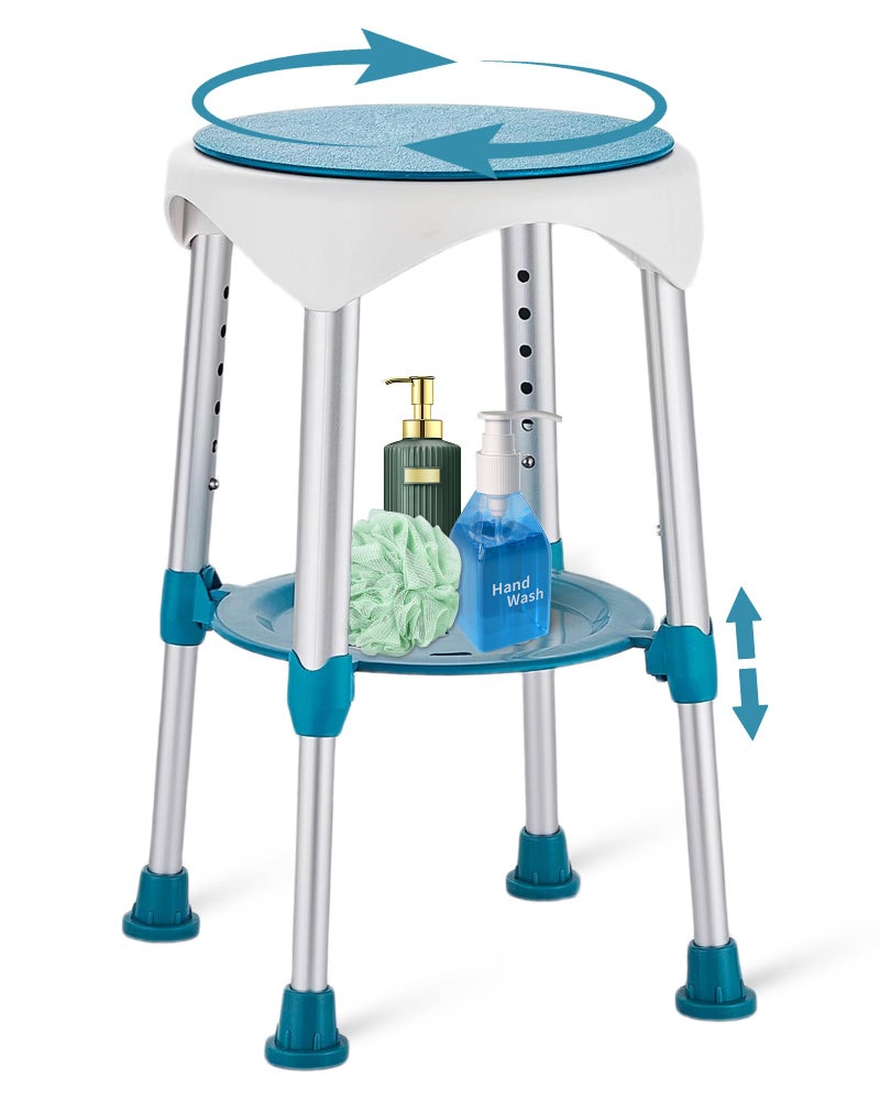 DUTYWORKS Shower Chair with Storage Tray, Height Adjustable Swivel Shower Stool for Seniors and Adults, 360° Swivel Shower Chair for Bathroom and Inside Shower (Green) - Image 1