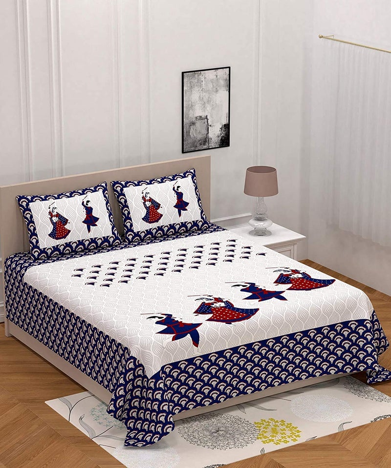 Monik Handicrafts Comfort Rajasthani Jaipuri Traditional Sanganeri Print 144 TC 100 Cotton Double Bedsheet with 2 Pillow Covers - Image 1