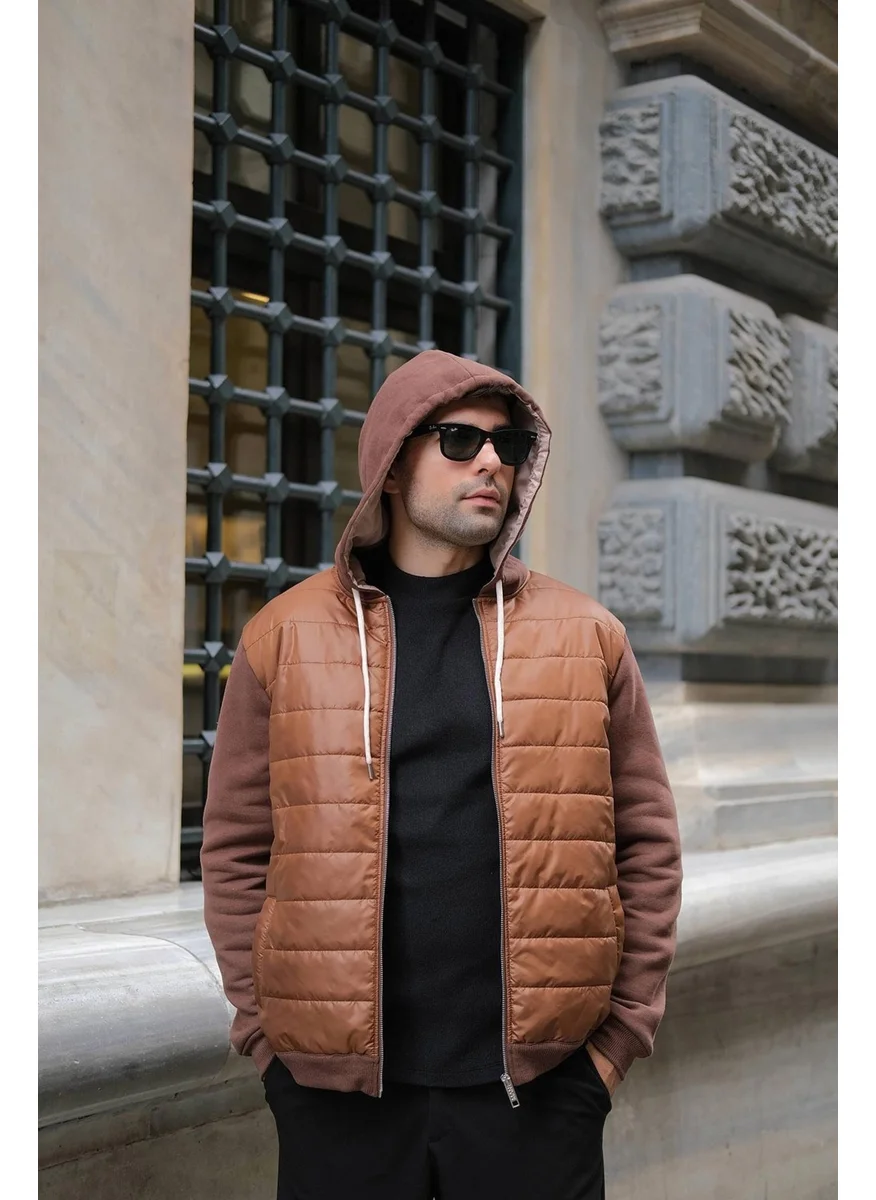 For You Moda For You Fashion Quilted Pocket Hooded Zipper Coffee Sweatshirt