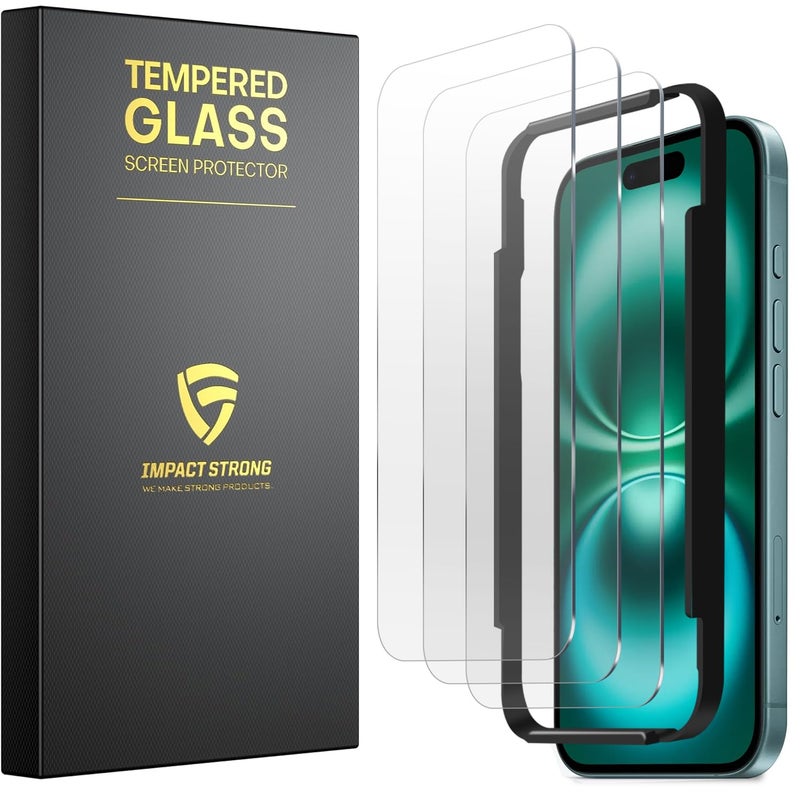 ImpactStrong 3-Pack Shatterproof Tempered Glass Screen Protector for iPhone 17 [Easy Installation Frame] [Bubble Free] [9H Hardness] [Full Coverage] Case Friendly, 6.3 Inch - Image 1