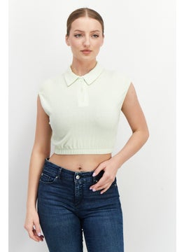 Women Spread Collar Cap Sleeve Textured Crop Top, Mint Green - pzsku/Z0960FF8054ED3EFBBE27Z/45/_/1724351248/6b8a7e69-2f72-4c1c-b6c9-e0796a854eba