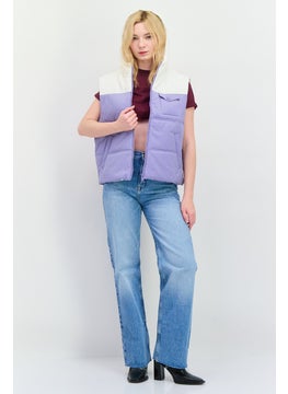 Annorlunda Women Hooded Two-Tone Vest Jacket, Purple  - Image 4
