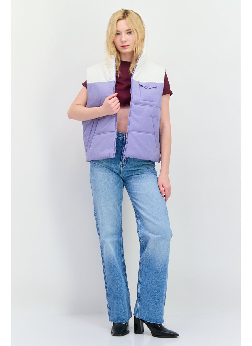 Annorlunda - Women Hooded Two-Tone Vest Jacket, Purple - Image 1