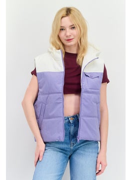 Annorlunda Women Hooded Two-Tone Vest Jacket, Purple  - Image 1