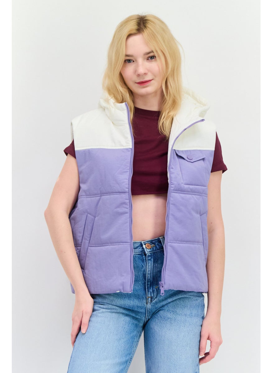 Annorlunda - Women Hooded Two-Tone Vest Jacket, Purple - Image 1