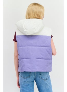 Annorlunda Women Hooded Two-Tone Vest Jacket, Purple  - Image 2