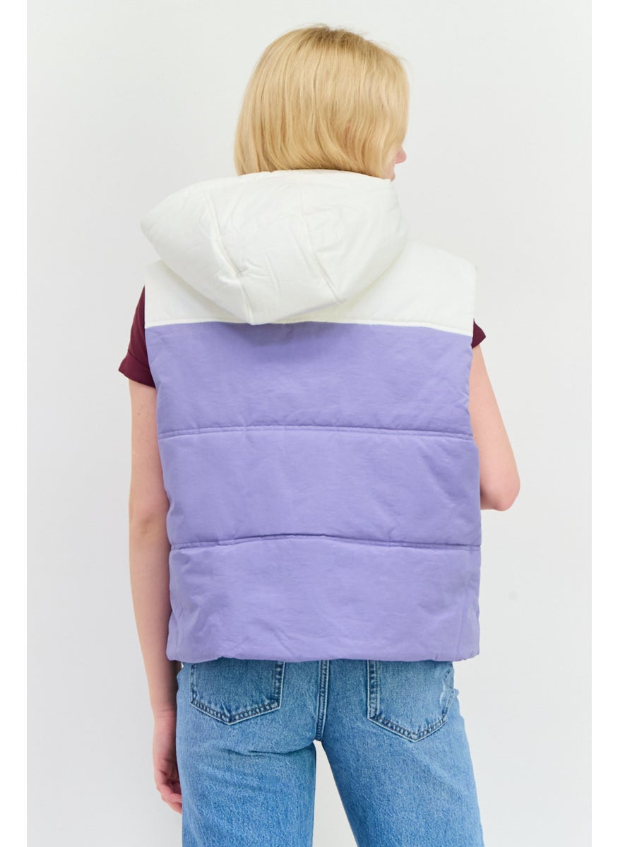 Annorlunda - Women Hooded Two-Tone Vest Jacket, Purple - Image 1