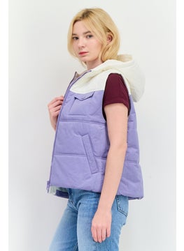 Annorlunda Women Hooded Two-Tone Vest Jacket, Purple  - Image 3