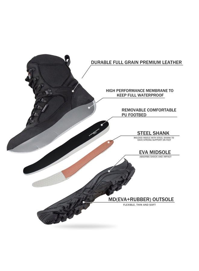 R RUNFUN Men's Waterproof Military Tactical Work Boots 8 Inch Lightweight Leather Combat Boot, 400g Thinsulate, Black, 11 - Image 2