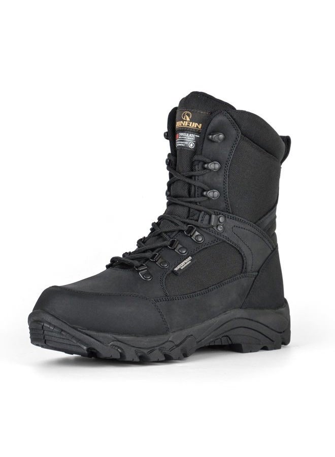 R RUNFUN Men's Waterproof Military Tactical Work Boots 8 Inch Lightweight Leather Combat Boot, 400g Thinsulate, Black, 11