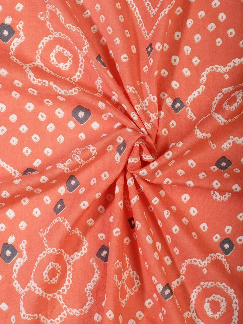 أيه كيه إس Peach Bandhani & Geometric Print Fabric
