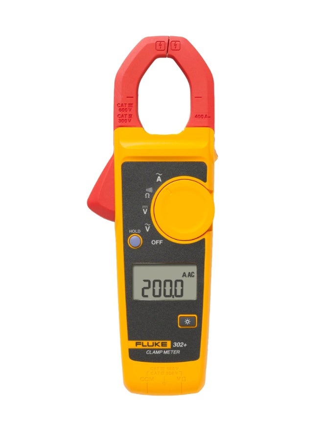 Fluke 302+ Digital Clamp Meter, 30mm Jaw, Measures AC Current to 400A, Measures AC/DC Voltage to 600V, Resistance, Continuity, and Capacitance Measurements, Includes 2 Year Warranty - Image 1