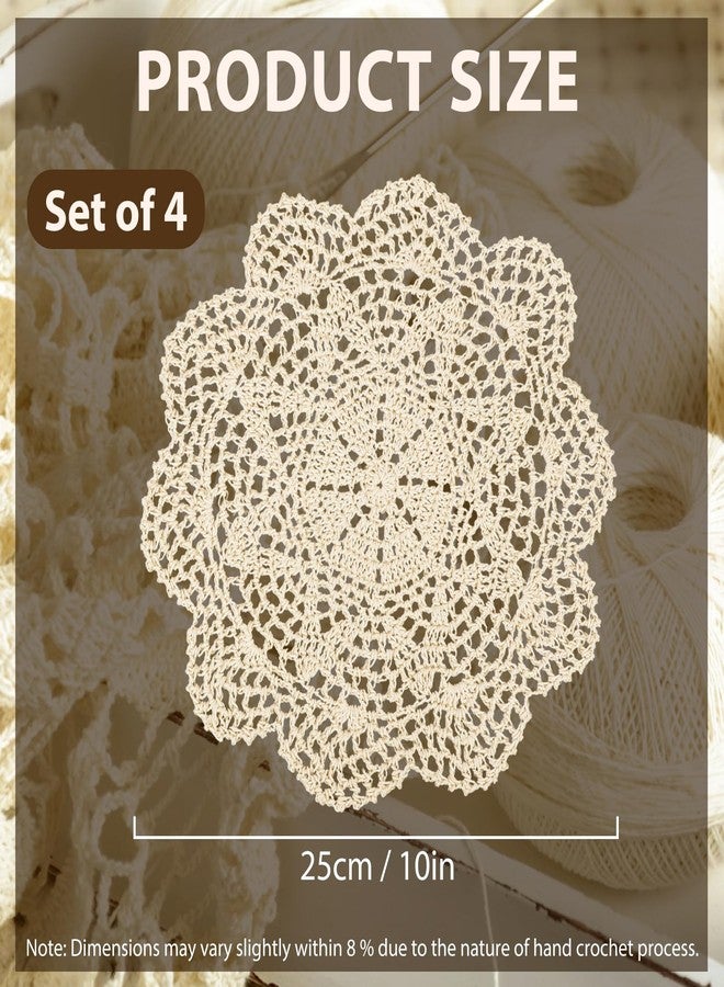كيلوفلاي مجموعة مفارش طاولة من الدانتيل القطني الكروشيه من كيلوفلاي، 4 قطع، روما، بيج، 10 بوصة - Image 2