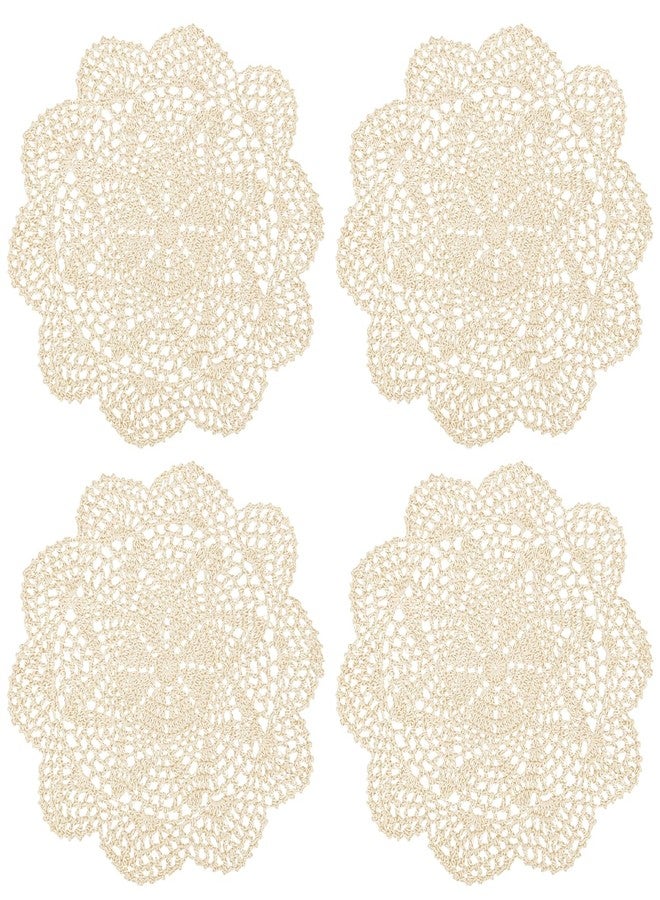 كيلوفلاي مجموعة مفارش طاولة من الدانتيل القطني الكروشيه من كيلوفلاي، 4 قطع، روما، بيج، 10 بوصة - Image 1