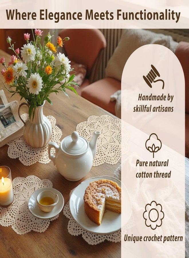 كيلوفلاي مجموعة مفارش طاولة من الدانتيل القطني الكروشيه من كيلوفلاي، 4 قطع، روما، بيج، 10 بوصة - Image 5