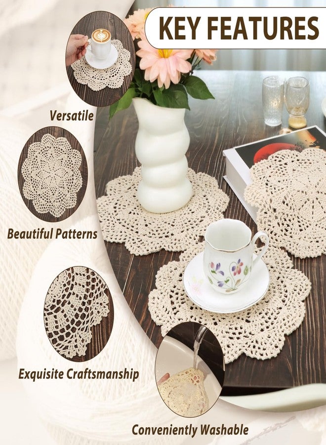 كيلوفلاي مجموعة مفارش طاولة من الدانتيل القطني الكروشيه من كيلوفلاي، 4 قطع، روما، بيج، 10 بوصة - Image 3