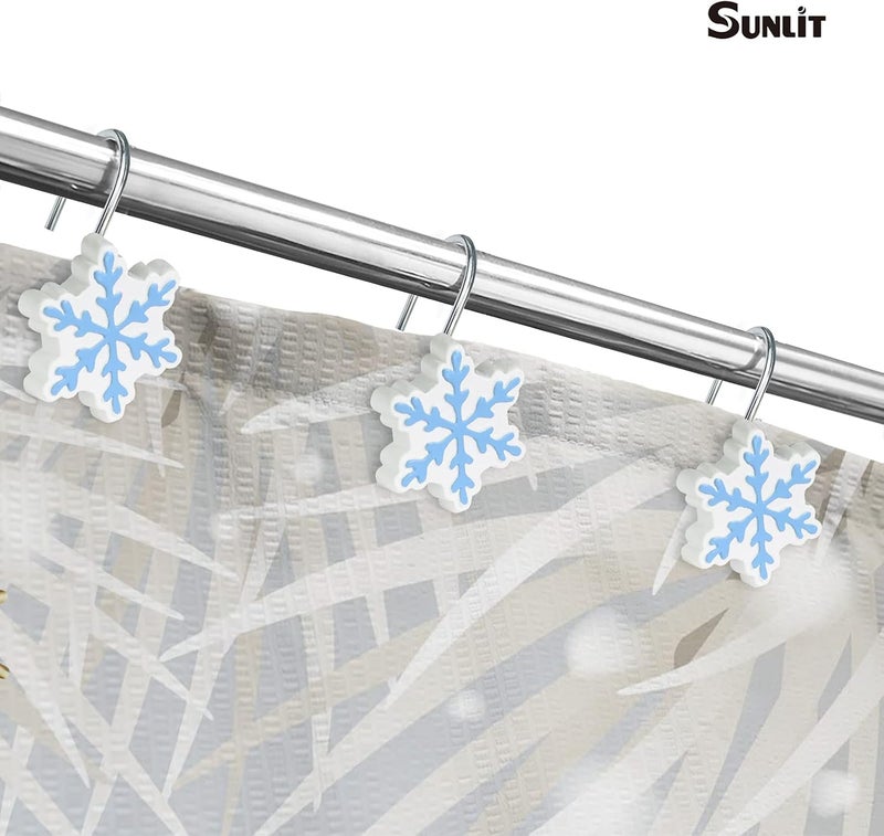 Sunlit Christmas Shower Curtain Hooks Snowflakes Shower Curtain Rings, Resin, White and Light Blue Christmas Decor, Winter Bathroom Decoration - 12 Pack - Image 4