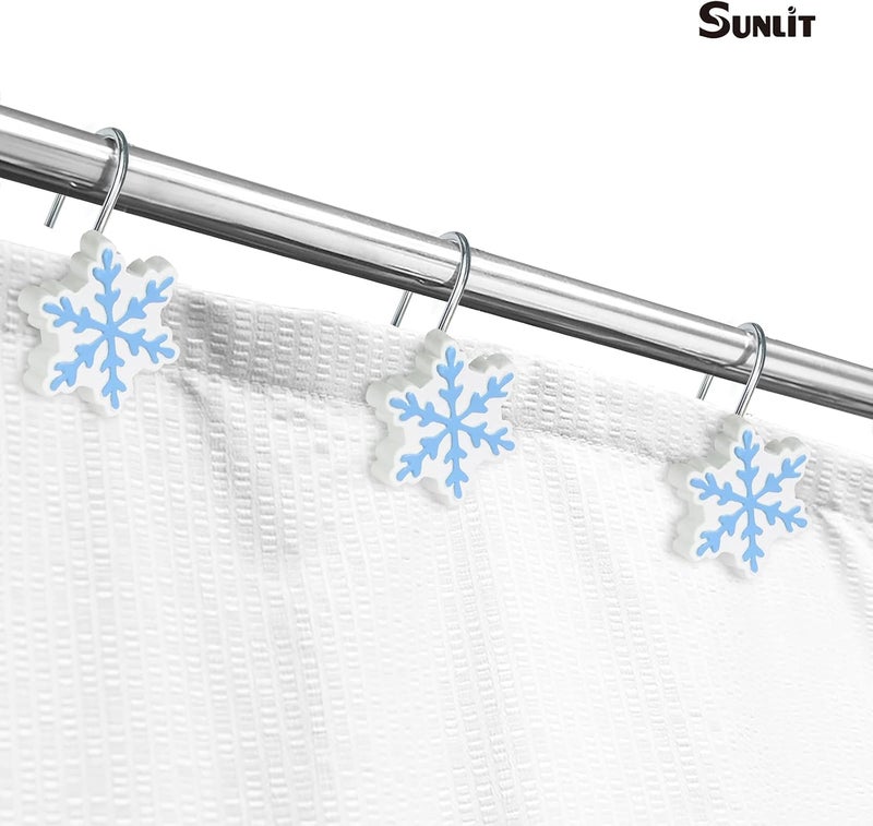 Sunlit Christmas Shower Curtain Hooks Snowflakes Shower Curtain Rings, Resin, White and Light Blue Christmas Decor, Winter Bathroom Decoration - 12 Pack - Image 5