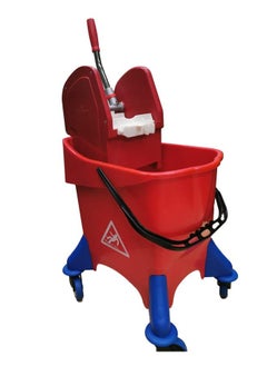 FILMOP Professional Single-Bucket Mop Trolley | Italian Manufactured | 360-Degree Rotating Swivel Wheels | Suitable For Hospitality Settings, Commercial Use, & Professional Use | 30 Liters | Red 