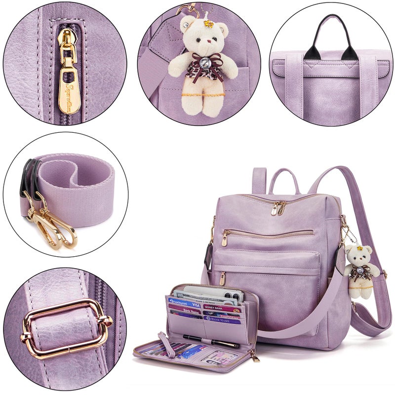 Soperwillton Women Backpack Purse Multipurpose Design Handbags Shoulder Bag PU Leather Travel bag Backpack Set 2pcs - Image 4