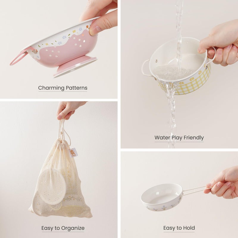 ROBUD Kids Pots and Pans Playset,Kids Kitchen Accessories Pretend Cooking,Cream Blue Pots and Pans Metal, Toddler Kitchen Playset for Boys Girls, Mini Toy Kitchen Accessories(9 Pieces) - Image 3