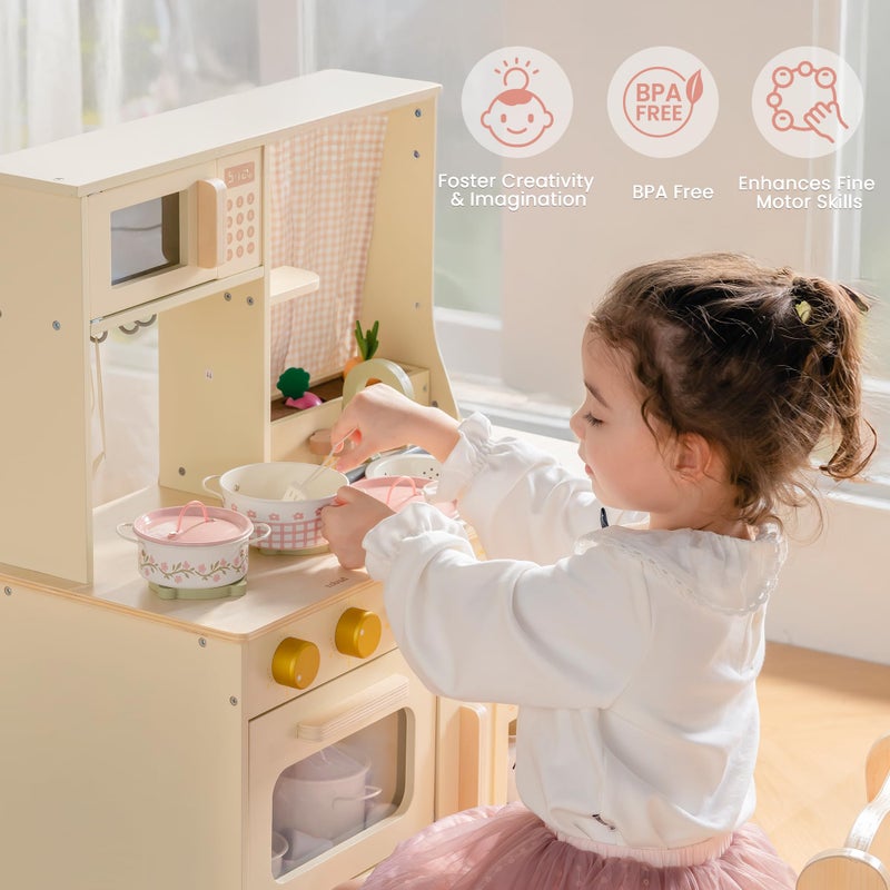 ROBUD Kids Pots and Pans Playset,Kids Kitchen Accessories Pretend Cooking,Cream Blue Pots and Pans Metal, Toddler Kitchen Playset for Boys Girls, Mini Toy Kitchen Accessories(9 Pieces) - Image 4