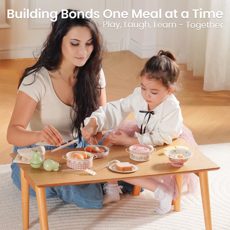 ROBUD Kids Pots and Pans Playset,Kids Kitchen Accessories Pretend Cooking,Cream Blue Pots and Pans Metal, Toddler Kitchen Playset for Boys Girls, Mini Toy Kitchen Accessories(9 Pieces) - Image 5