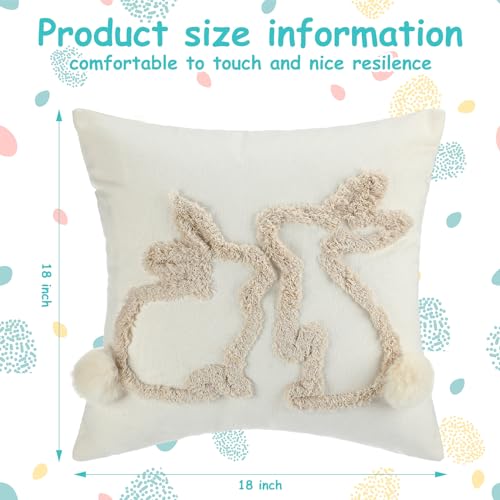 Beeveer 2 Pack 18 x 18 Inch Happy Easter Throw Pillow Covers Bunny Rabbit Throw Pillowcase for Spring Easter Home Sofa Couch Bedroom and Outdoor Porch Decor - Image 3