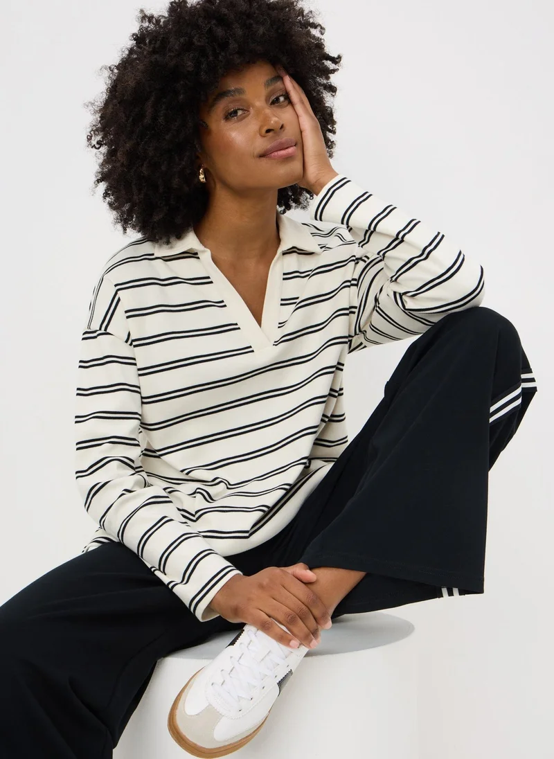 Cream Mono Stripe V Neck Ruby Sweatshirt