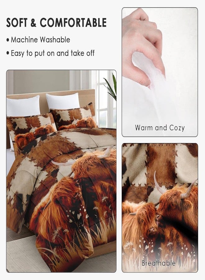 WeCozy طقم لحاف كامل الحجم من WeCozy مع غطاء وسادة، طقم مفروشات ناعم بتصميم بقرة هايلاند وثور، مناسب للأطفال والكبار، طقم لحاف لغرفة النوم، ديكور سرير، مزرعة، ثلج، شتاء - Image 5