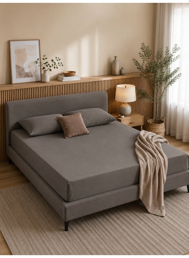 Home auraa 1-Piece Essential Microfiber Fitted Sheet Solid,Color: Dark Grey, King (180 x 200 + 30 cm),Design Soft Fabric Deep Pocket Elastic Edge Bed Linen - Image 3
