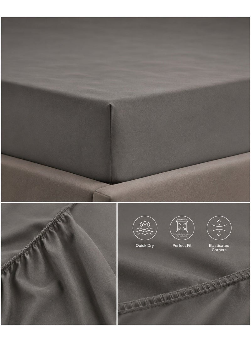Home auraa 1-Piece Essential Microfiber Fitted Sheet Solid,Color: Dark Grey, King (180 x 200 + 30 cm),Design Soft Fabric Deep Pocket Elastic Edge Bed Linen - Image 2