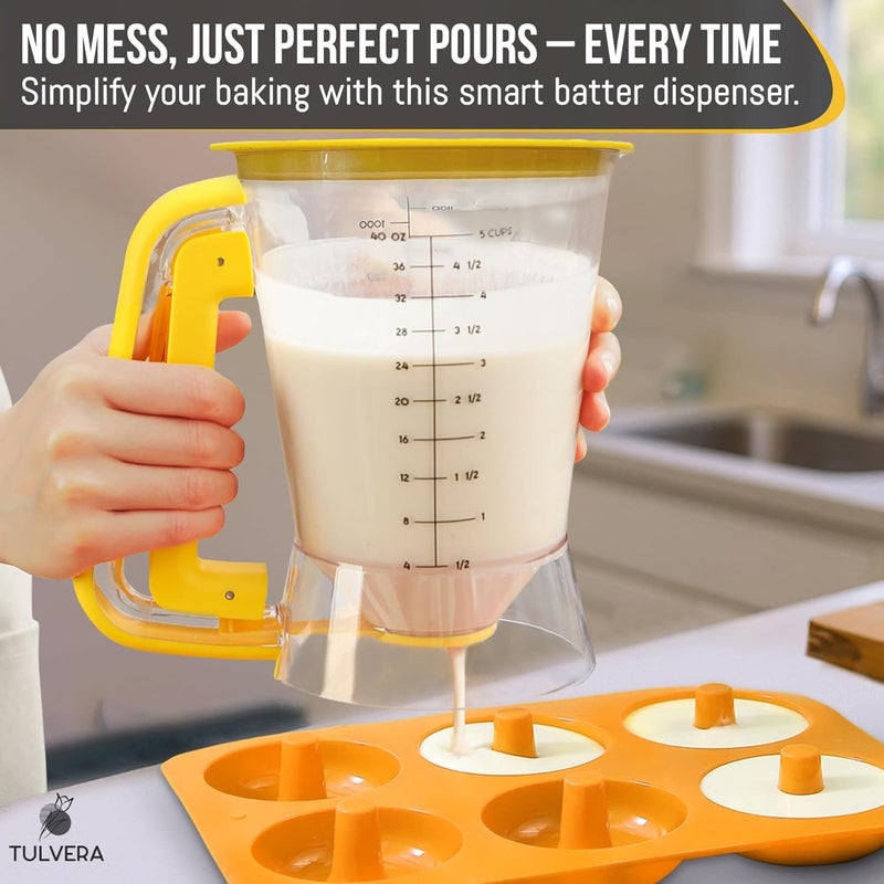 Tulvera Pancake Batter Dispenser | 5-Cup Mix Pourer for Pancakes, Waffles, Crepes, Muffins, Cupcakes | Squeeze Handle, Portion Control Pitcher, Durable Drip-Free Design | Baking Accessories (Yellow) - Image 3