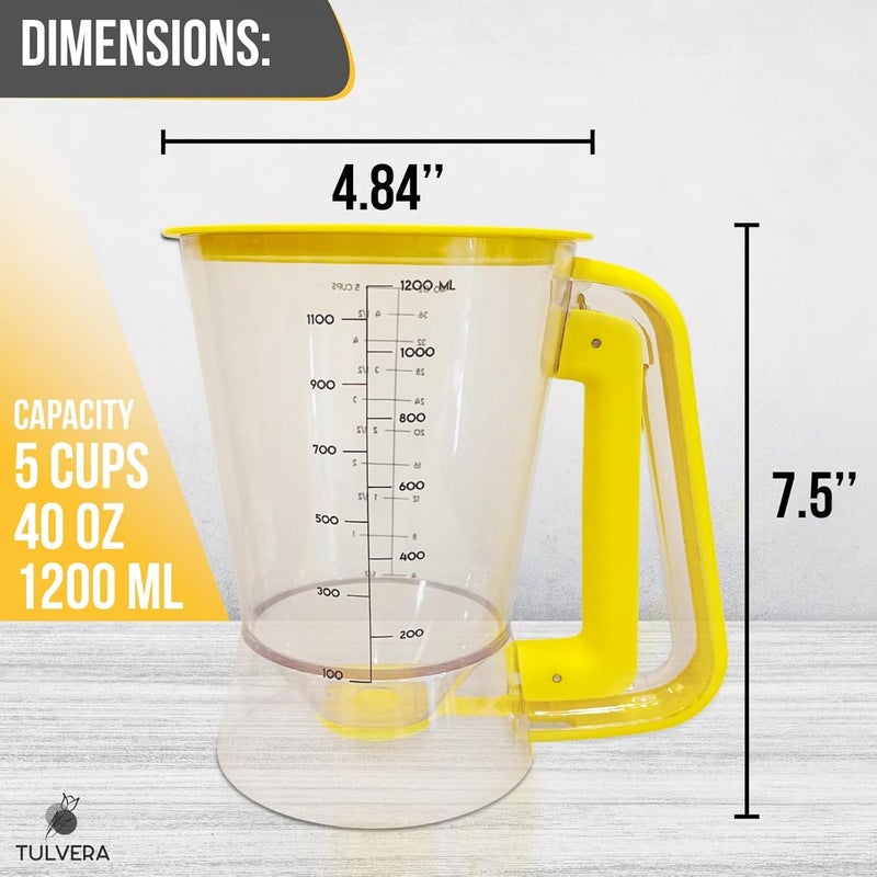 Tulvera Pancake Batter Dispenser | 5-Cup Mix Pourer for Pancakes, Waffles, Crepes, Muffins, Cupcakes | Squeeze Handle, Portion Control Pitcher, Durable Drip-Free Design | Baking Accessories (Yellow) - Image 4